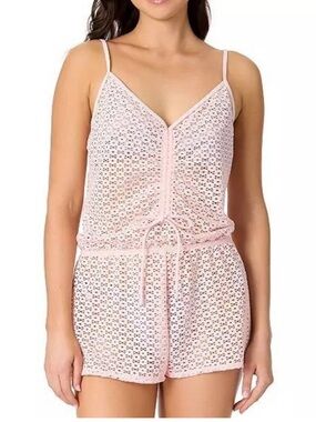 Salt + Cove Pink Crochet Romper Swim Coverup